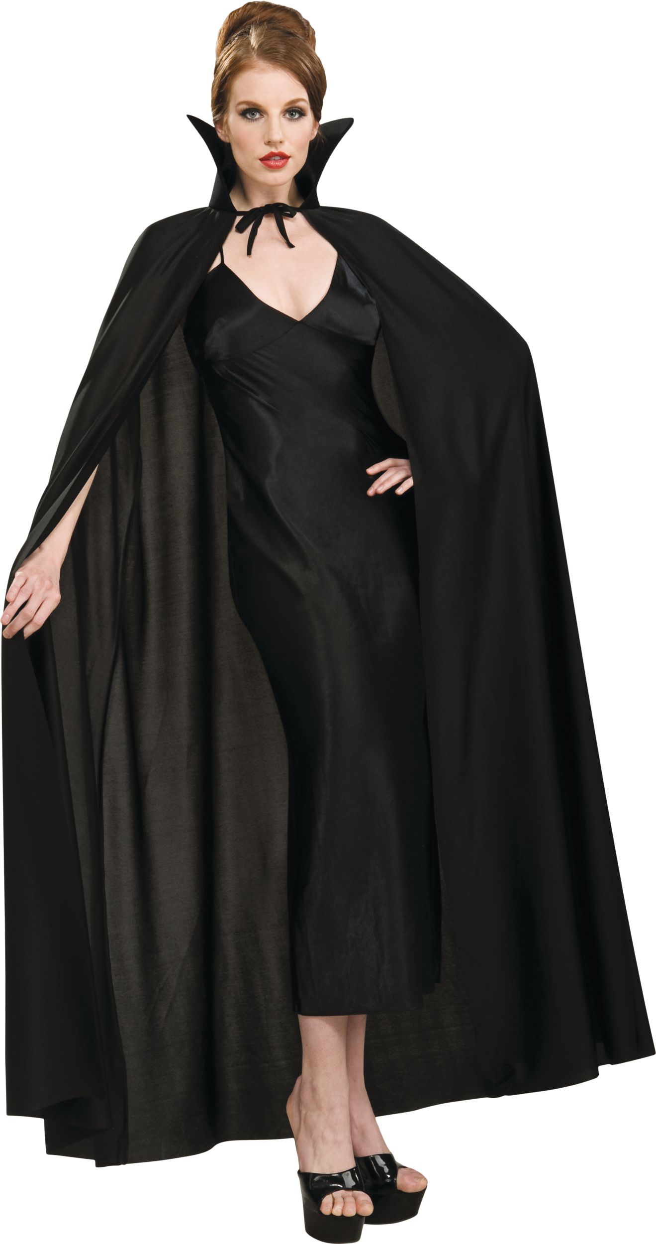 Adult Vampire Cape with Collar, Black, One Size, Wearable Costume Accessory for Halloween Front_Angled_Right