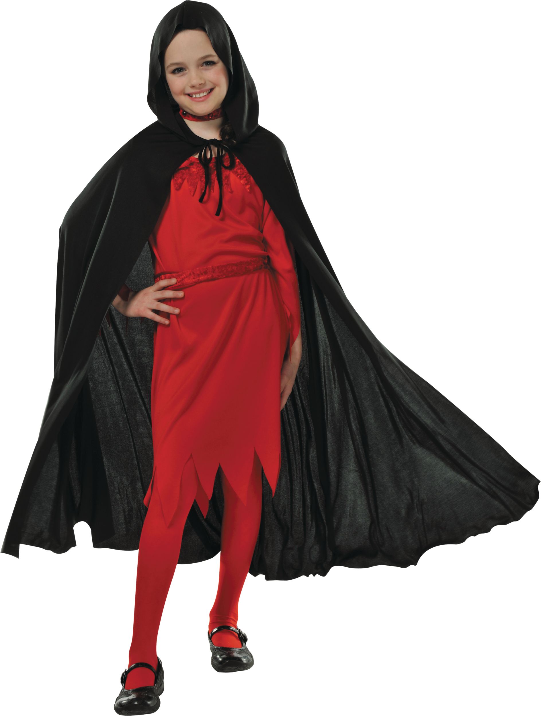 Cape avec capuchon pour enfants, noir, taille universelle, accessoire de costume à porter pour l'Halloween Front_Flat