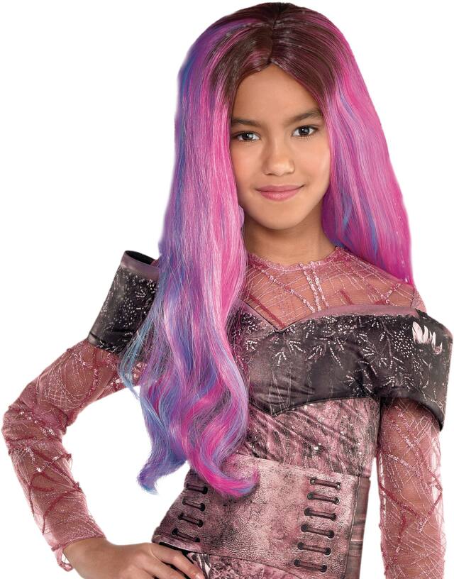 Kids' Disney Descendants Audrey Long Loose Waves Hair Wig, Pink/Blue, One Size, Wearable Costume Accessory for Halloween Front_Flat