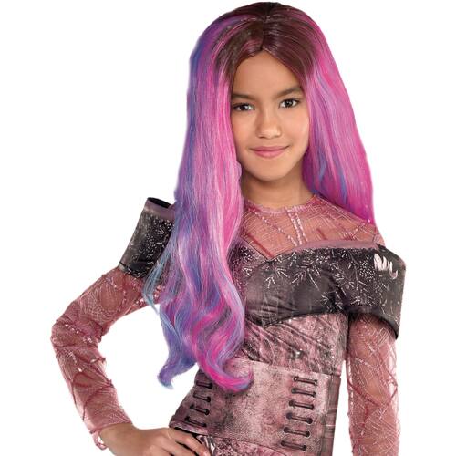Kids' Disney Descendants Audrey Long Loose Waves Hair Wig, Pink/Blue, One Size, Wearable Costume Accessory for Halloween