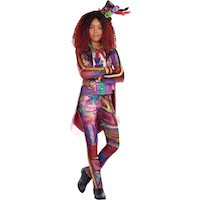 Costume Disney Descendants Celia, enfants, tenue multicolore avec manteau et leggings, tailles variées Front_Angled_Right