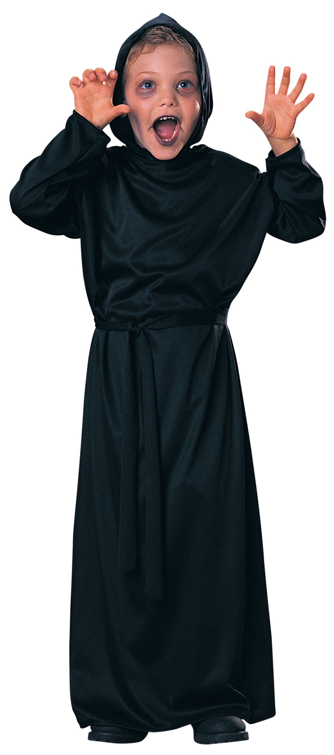 Robe de la Faucheuse avec capuchon pour enfant, noir, taille universelle, accessoire de costume à porter pour l'Halloween Front_Flat