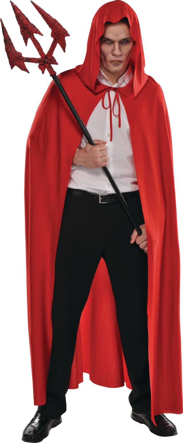 Adult Long Cape with Hood, Red, One Size, Wearable Costume Accessory for Halloween Front_Flat