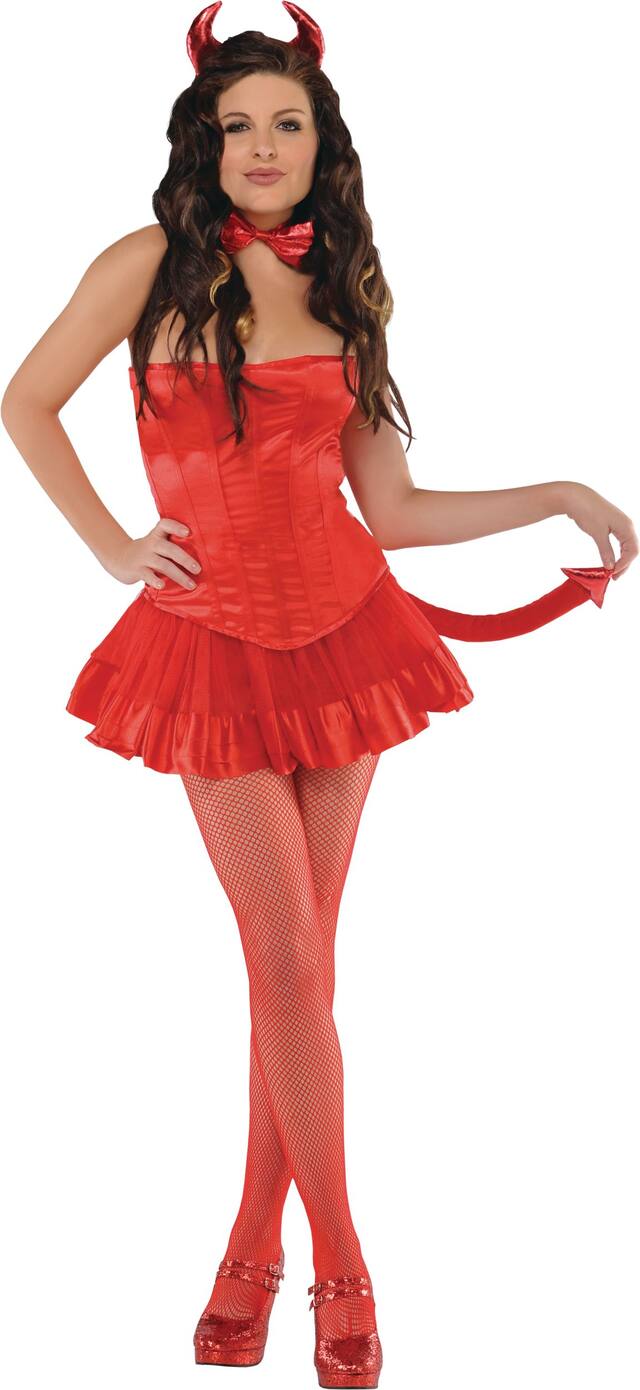 Devil Kit with Horn Headband, Tail & Choker, Red, One Size, 3-pk, Wearable Costume Accessories for Halloween Front_Flat