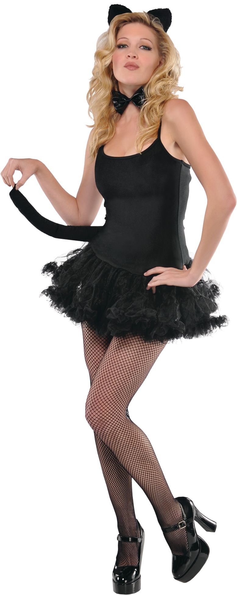 Cat Outfit with Headband, Tail & Bow Choker, Black, One Size, 3-pk, Wearable Costume Accessories for Halloween Front_Angled_Left