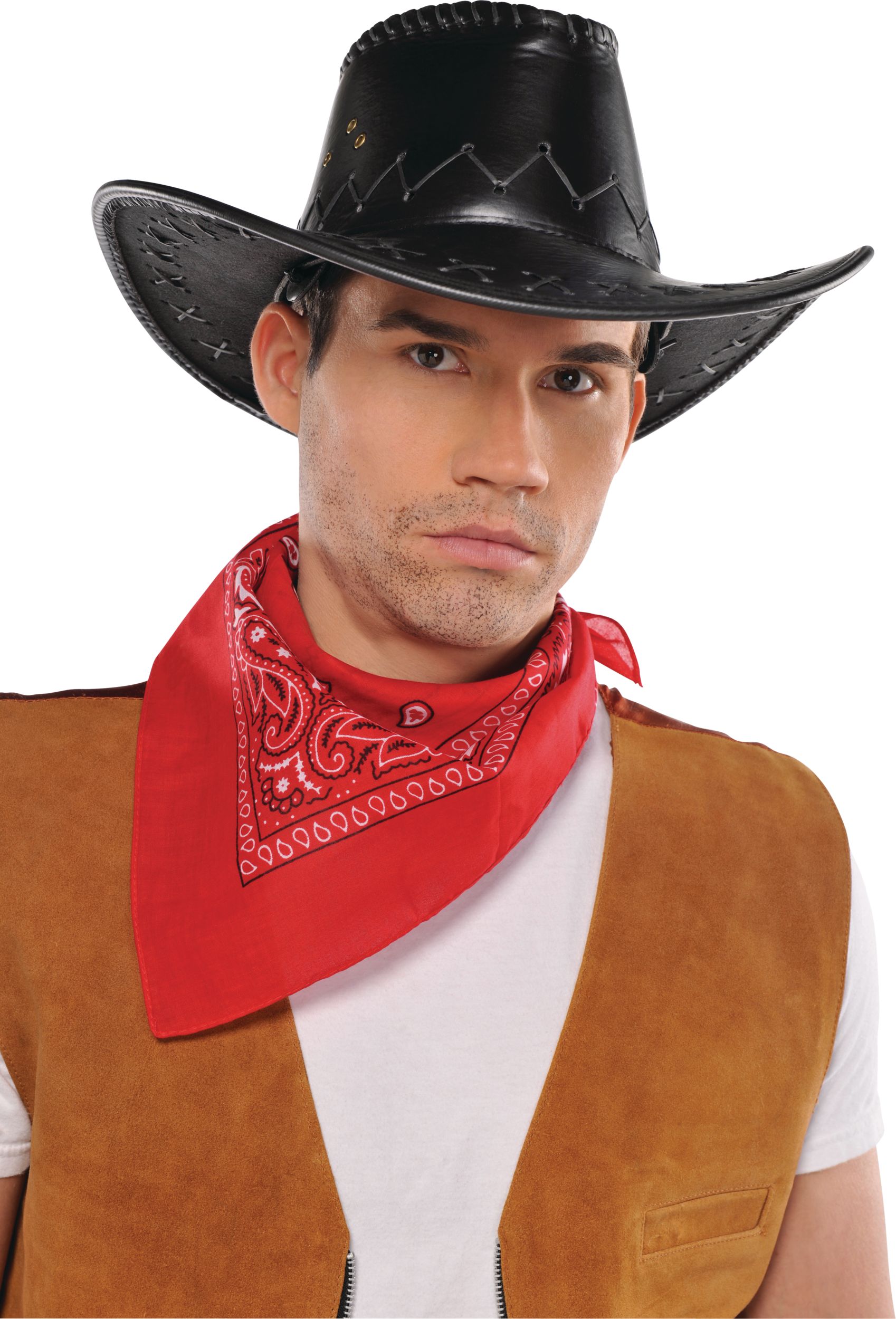 Western Cowboy Bandana, Red, One Size, Wearable Costume Accessory for Halloween Front_Angled_Left