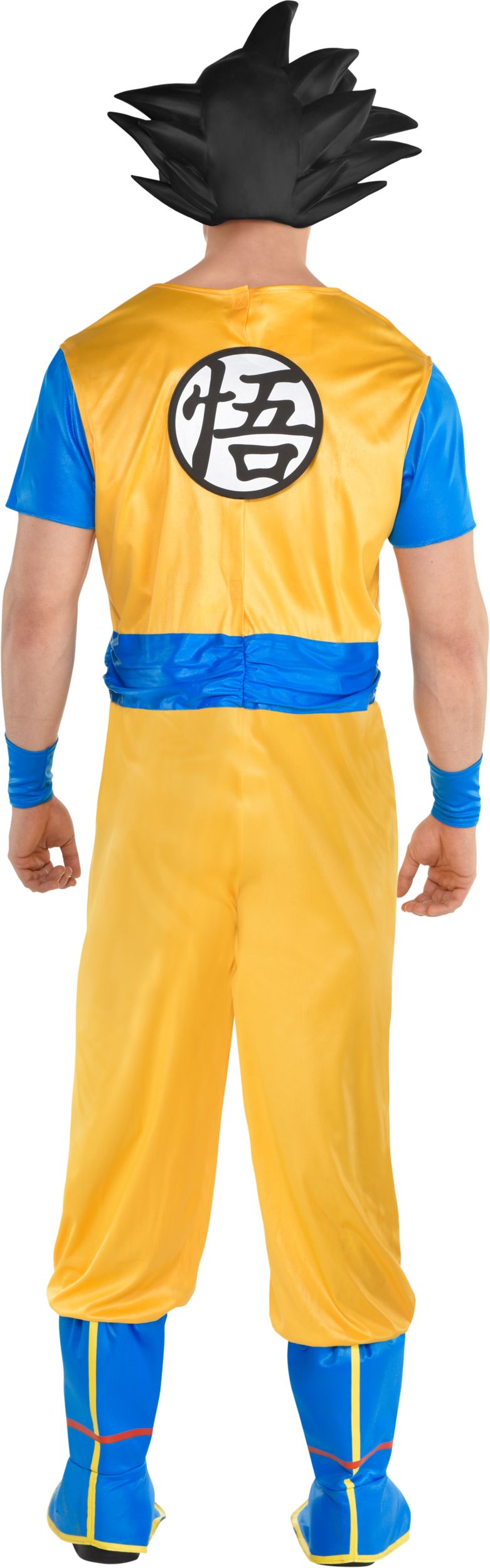 Men's Dragon Ball Goku Yellow/Blue Jumpsuit with Wig Halloween Costume, Assorted Sizes Back_Flat