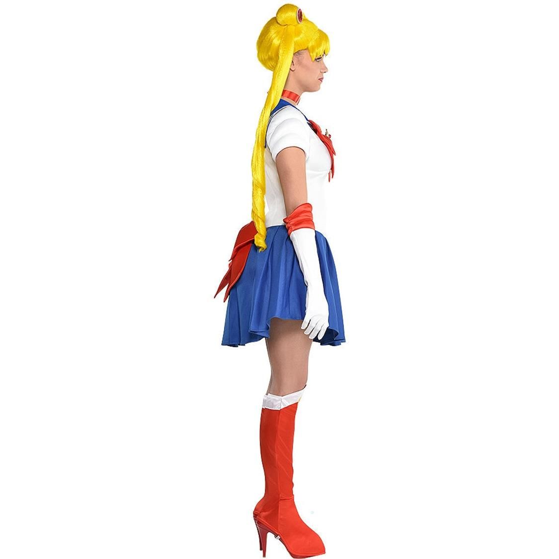 Women's Sailor Moon White/Blue/Red Dress with Headband/Necklace/Boot Covers Halloween Costume, Assorted Sizes Side_Right