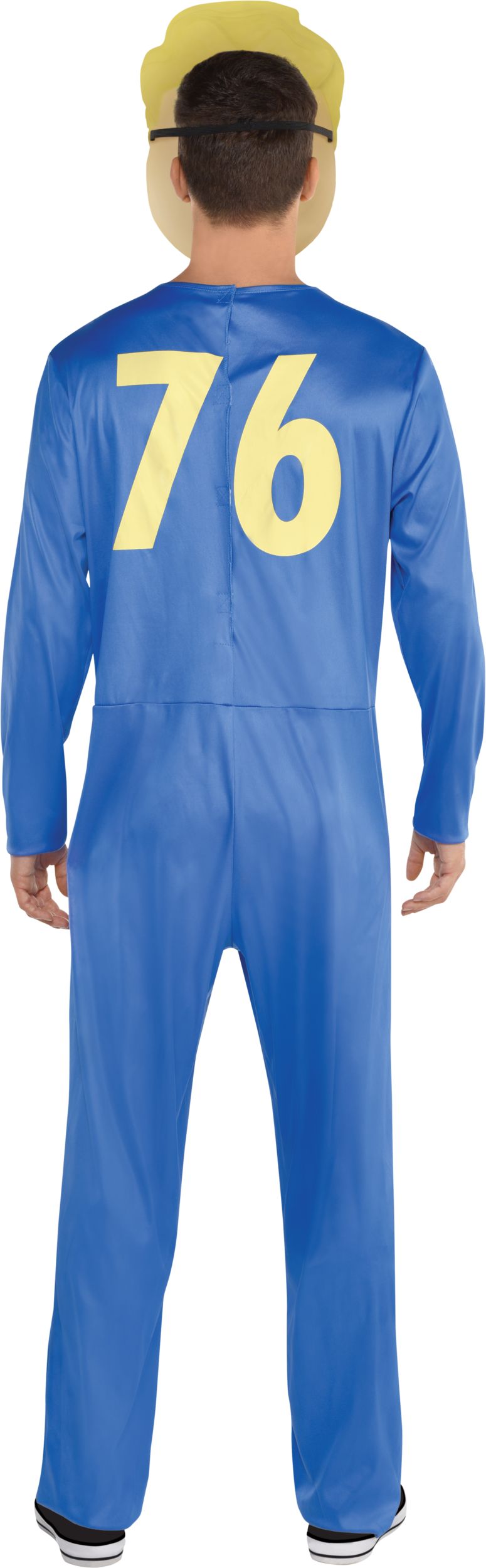 Adult  Fallout Shelter Vault Boy Blue Jumpsuit with Mask Halloween Costume, Assorted Sizes Back_Flat