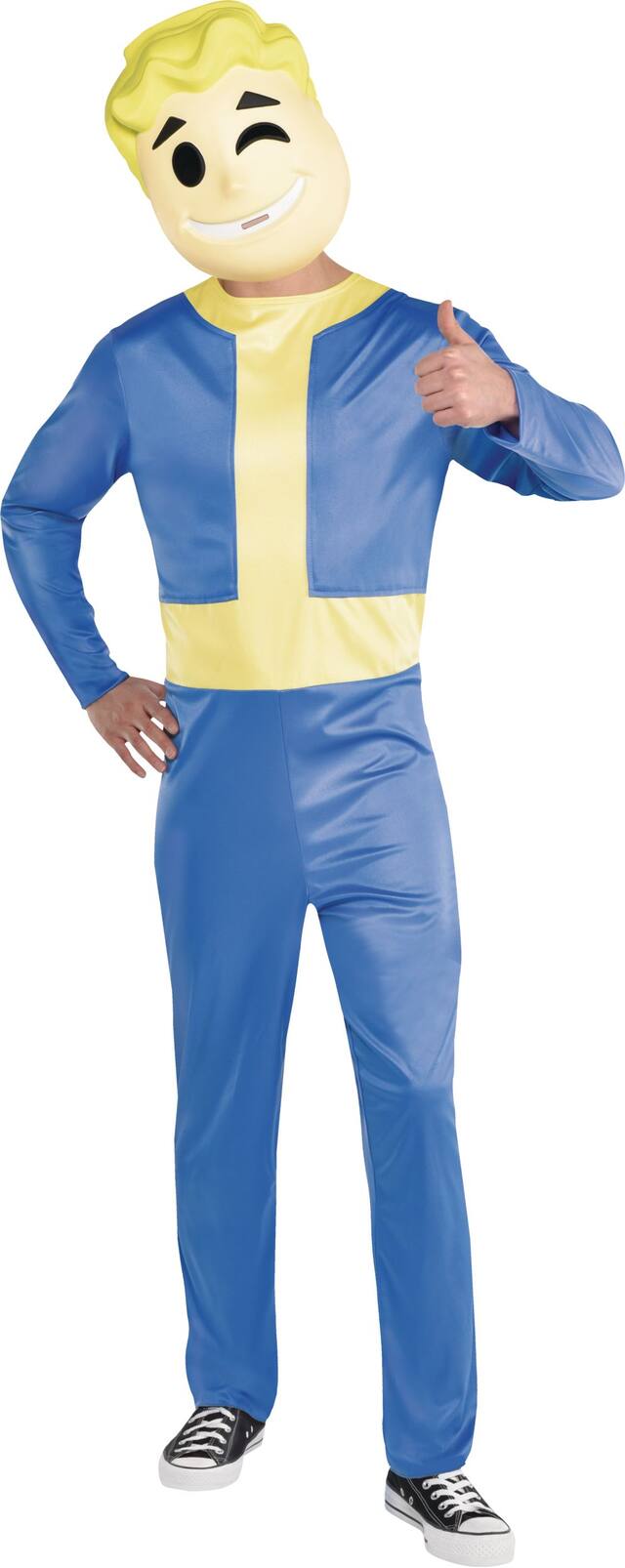 Adult  Fallout Shelter Vault Boy Blue Jumpsuit with Mask Halloween Costume, Assorted Sizes Front_Flat