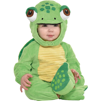 Infant Turtle Green Jumpsuit with Hood Halloween Costume, Assorted Sizes Front_Angled_Right