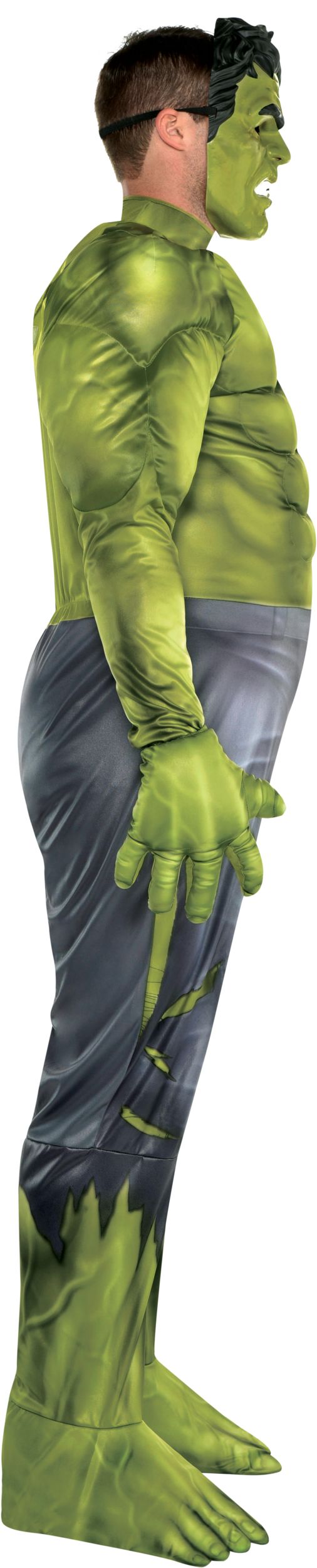 Men's Disney Marvel The Incredible Hulk Green Padded Jumpsuit with Mask & Gloves Halloween Costume, Plus Size Side_Right