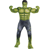 Men's Disney Marvel The Incredible Hulk Green Padded Jumpsuit with Mask & Gloves Halloween Costume, Plus Size Front_Flat