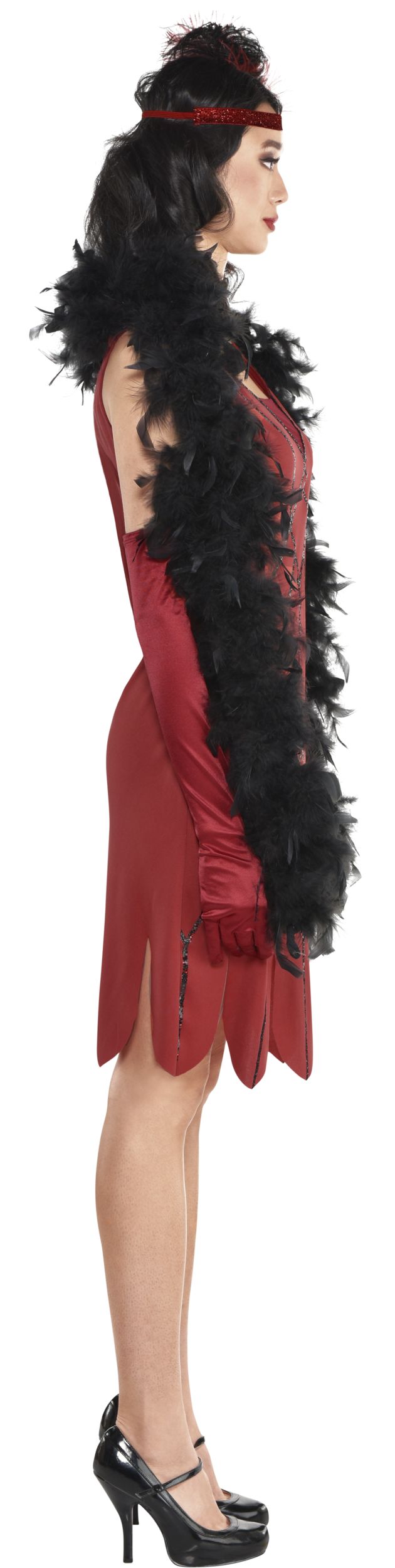 Women's Clue Miss Scarlet Red Dress with Feather Boa & Headband Halloween Costume, Assorted Sizes Side_Right