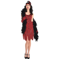 Women's Clue Miss Scarlet Red Dress with Feather Boa & Headband Halloween Costume, Assorted Sizes Front_Flat