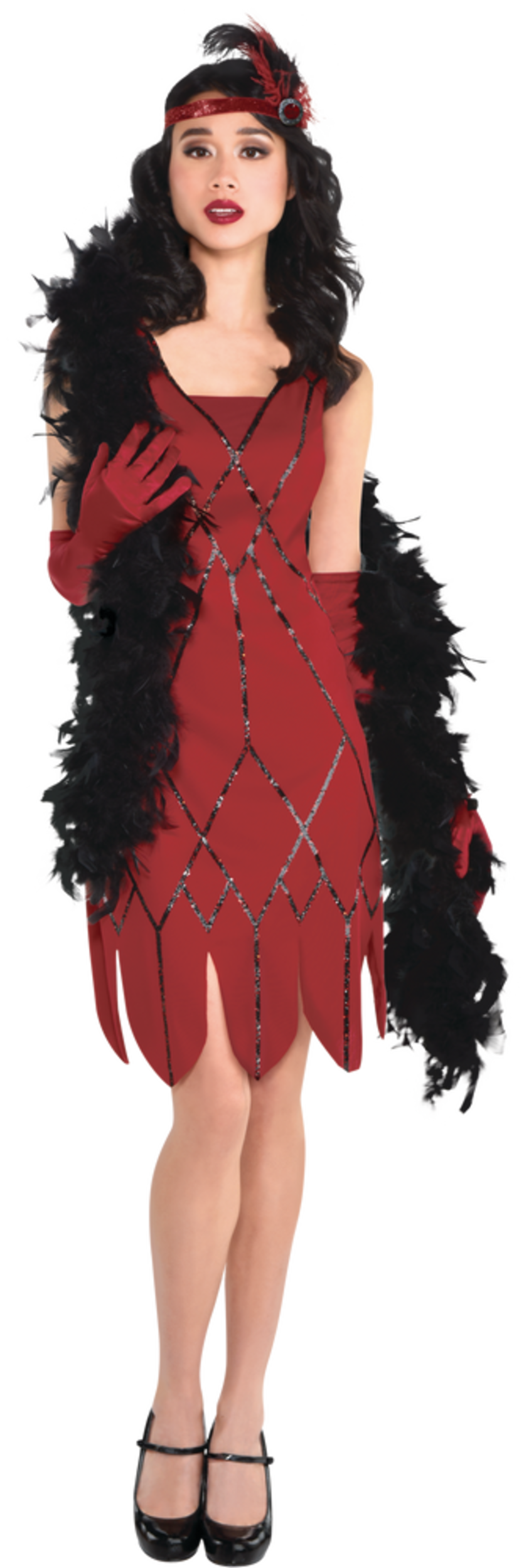 Costume de Mademoiselle Rose de Clue pour femmes robe rouge avec boa