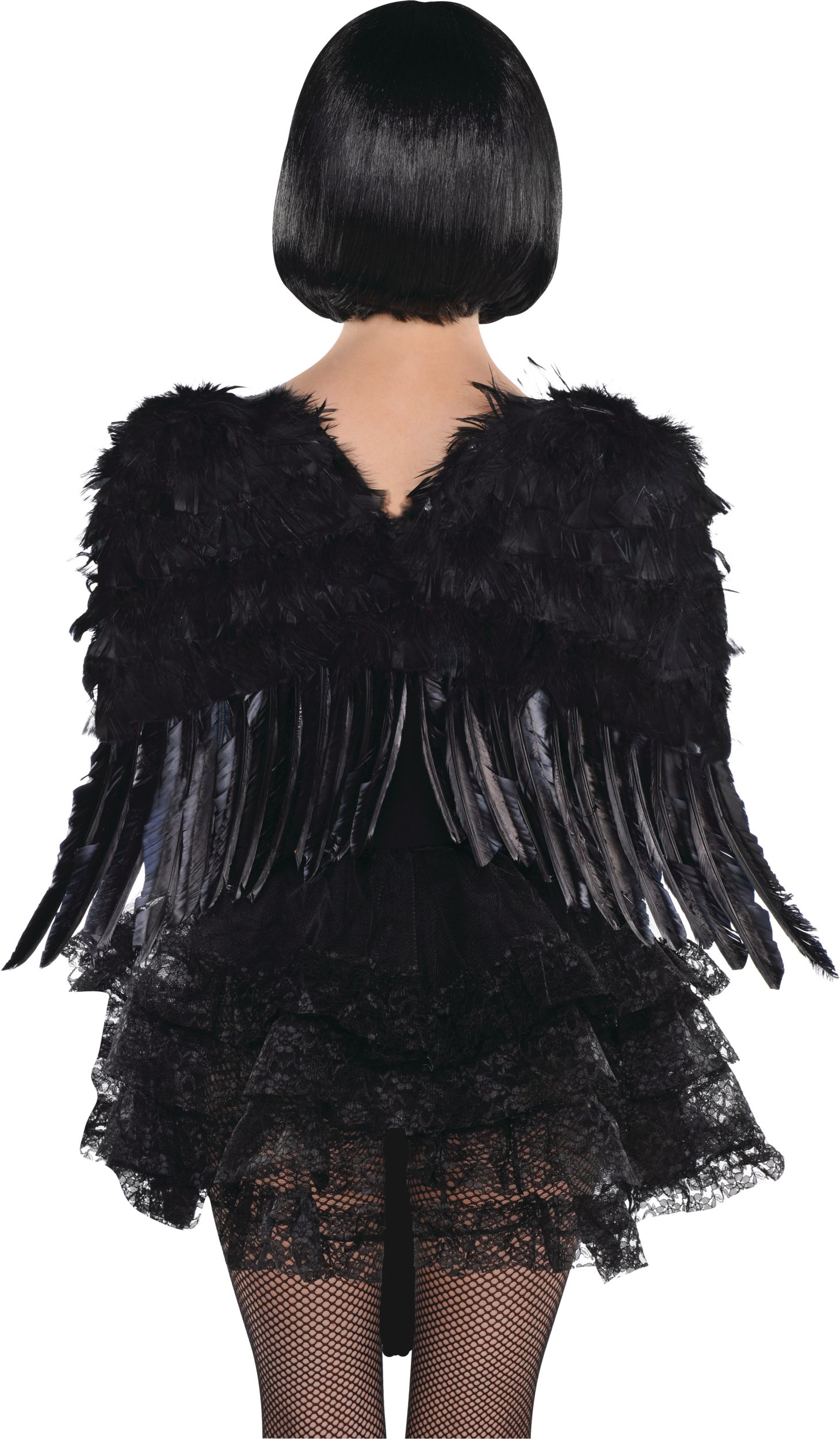 Dark Fallen Angel Feather Wings Downturned, Black, One Size, Wearable Costume Accessory for Halloween Back_Flat