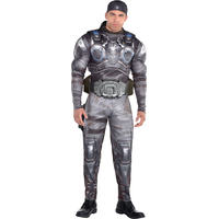 Costume Gears of Wars Marcus Fenix, hommes, combinaison rembourrée noire, grande taille Front_Flat