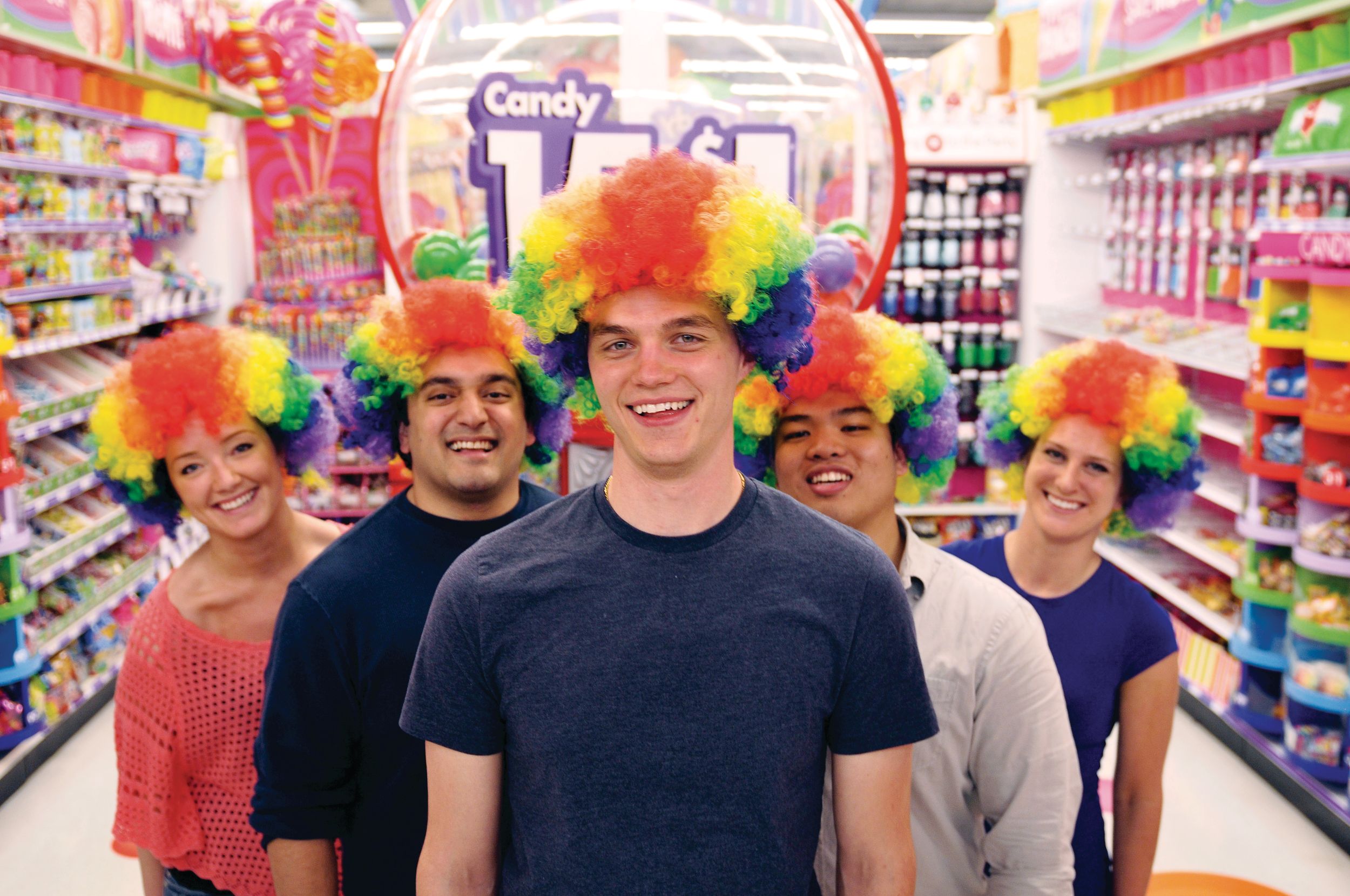 Clown Jumbo Short Curly Hair Wig, Rainbow, One Size, Wearable Costume Accessory for Halloween Front_Flat