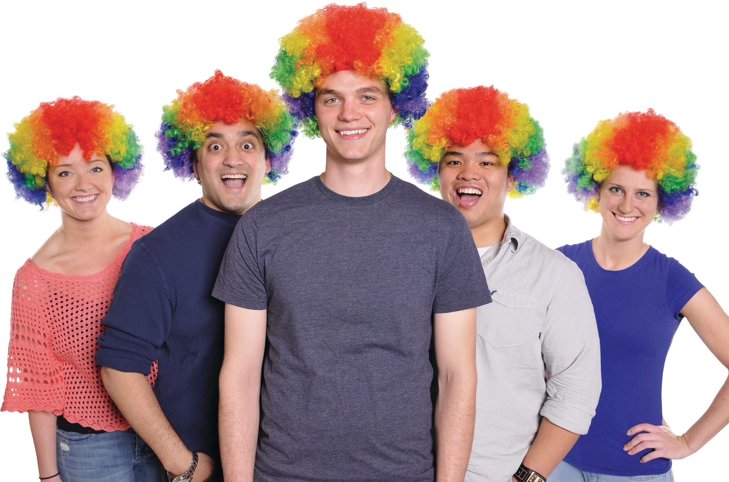 Clown Jumbo Short Curly Hair Wig, Rainbow, One Size, Wearable Costume Accessory for Halloween Front_Flat