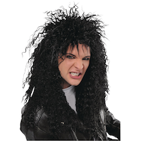 Perruque longue frisée de rockeur, noir, taille unique, accessoire de costume à porter pour l'Halloween