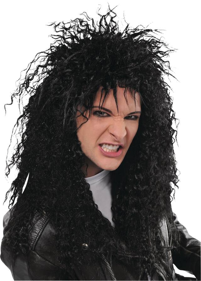 Rocker Long Tight Curly Hair Wig, Black, One Size, Wearable Costume Accessory for Halloween Front_Angled_Right