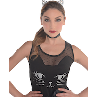 Serre-tête en métal à oreilles de chat en faux diamants, argenté, taille unique, accessoire de costume à porter pour l'Halloween Front_Flat