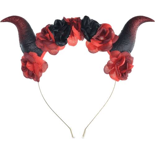 Devil Horns Flower Crown Heaband, Black/Red, One Size, Wearable Costume Accessory for Halloween