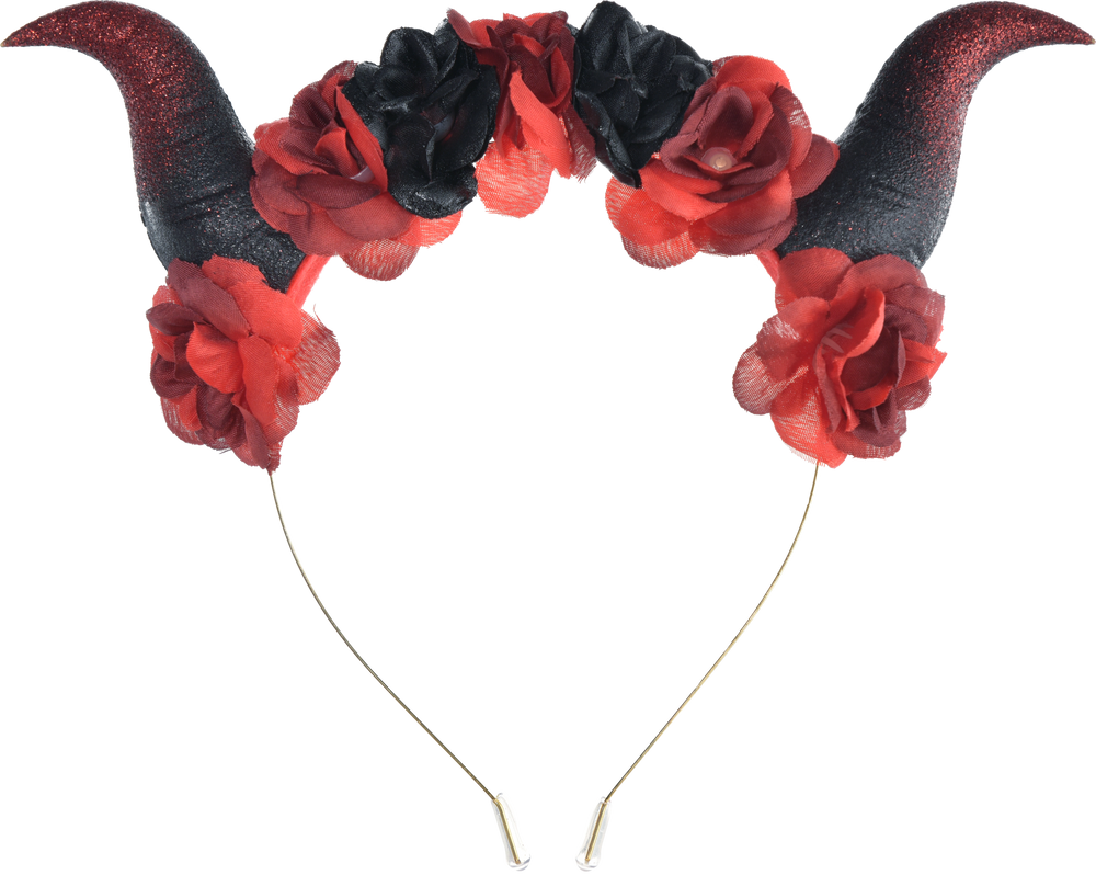 Devil Horns Flower Crown Heaband, Black/Red, One Size, Wearable Costume