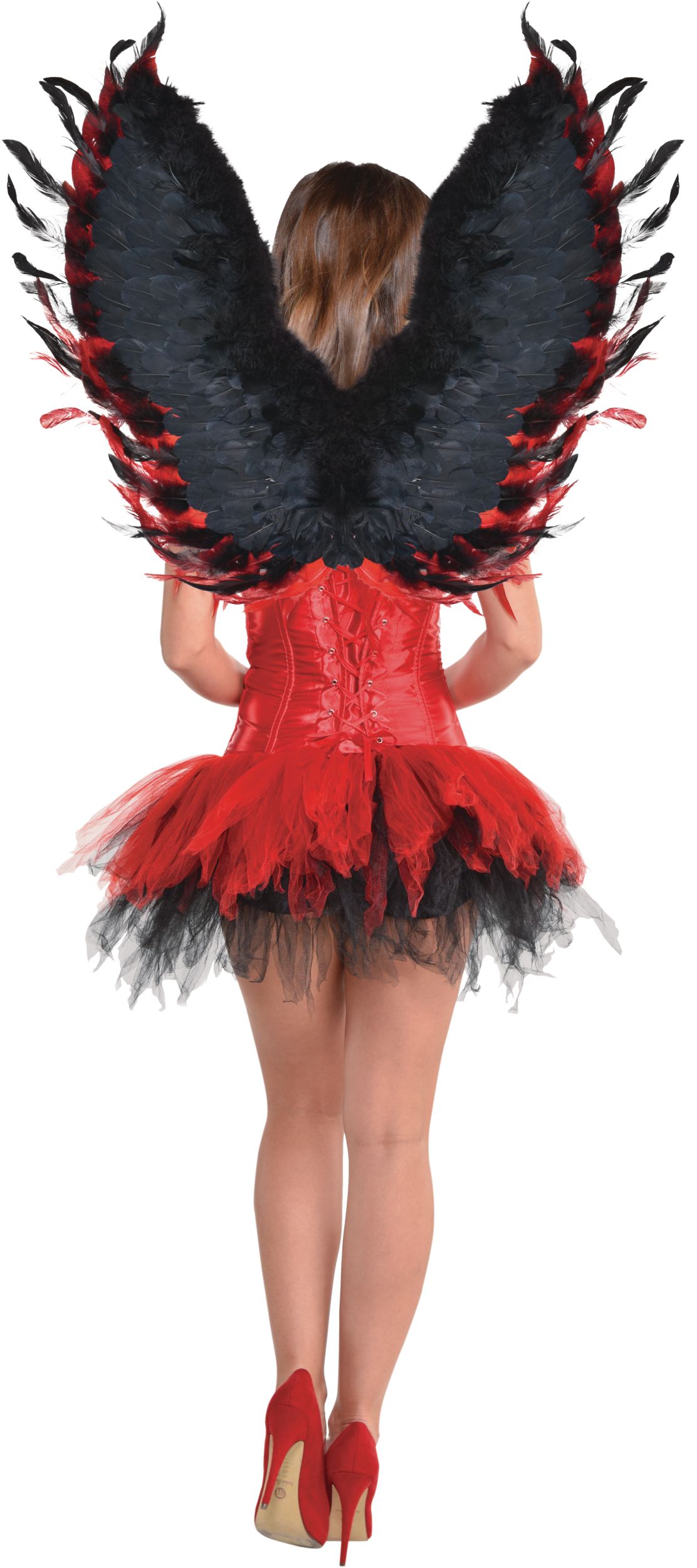 Dark Fairy Angel Feather Wings, Black/Red, One Size, Wearable Costume Accessory for Halloween Back_Flat