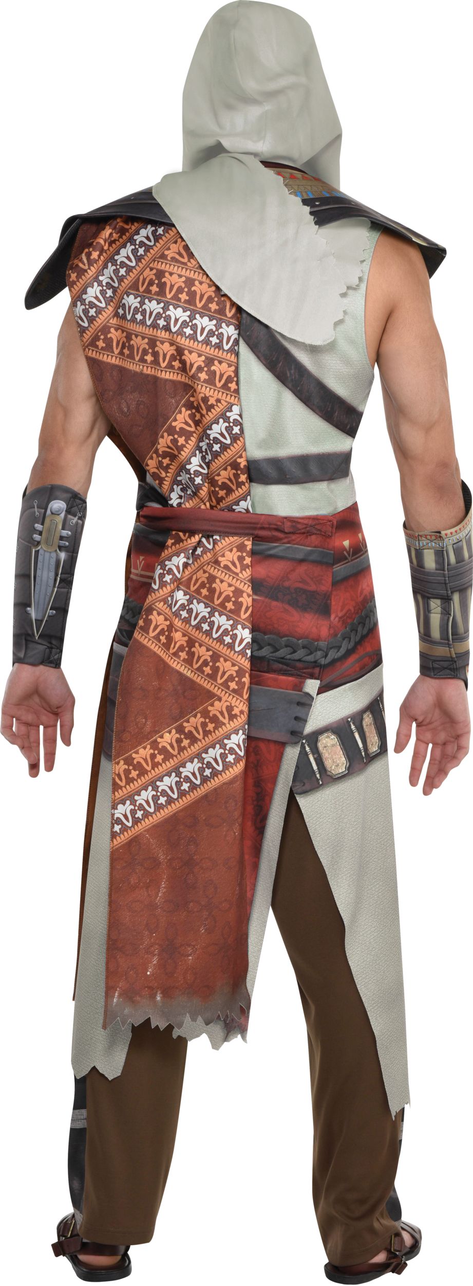 Men's Assassin's Creed Bayek Red/Tan Jumpsuit with Belt & Gauntlets Halloween Costume, Assorted Sizes Back_Flat