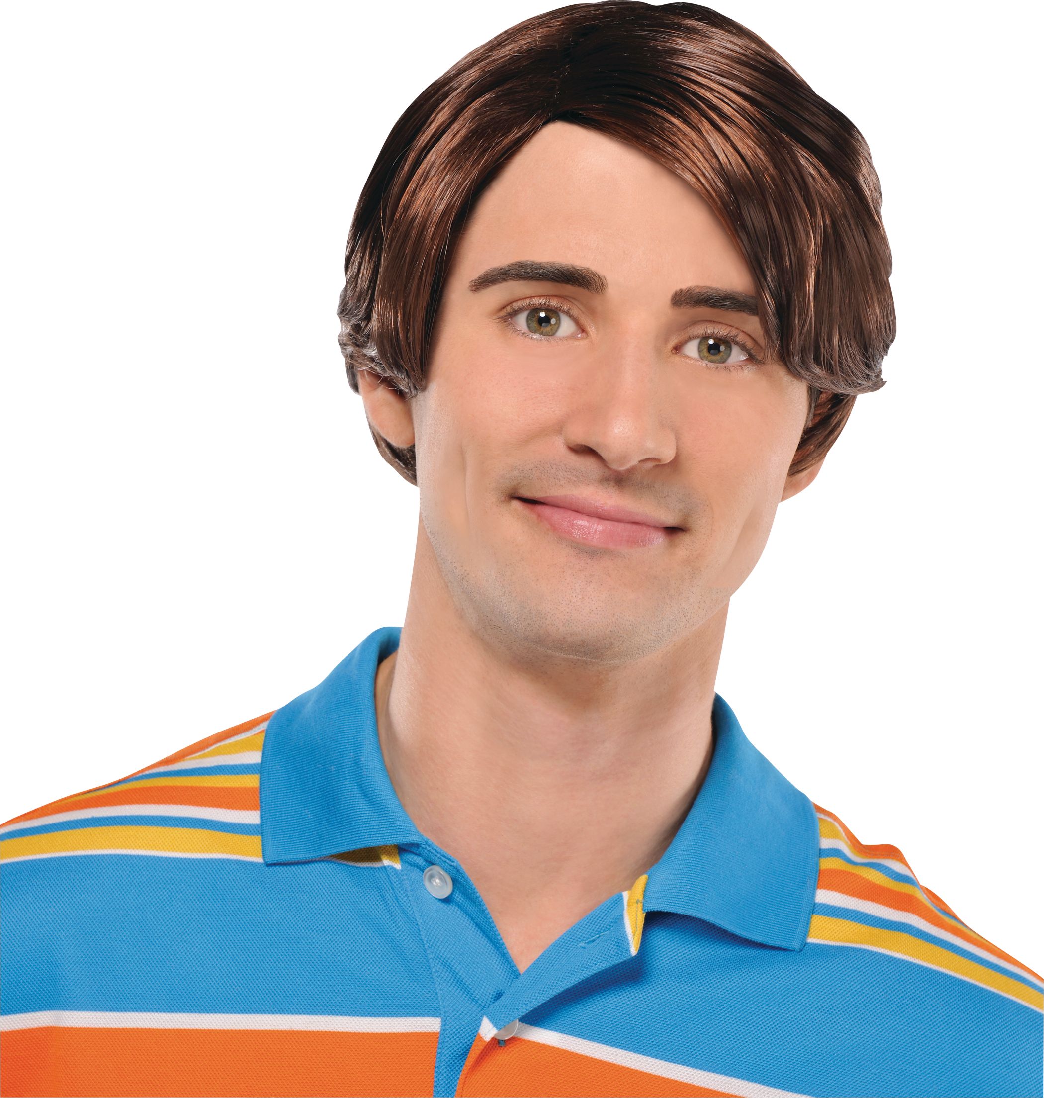 Used Car Salesman Straight Hair Side Bang Wig, Brown, One Size, Wearable Costume Accessory for Halloween Front_Flat