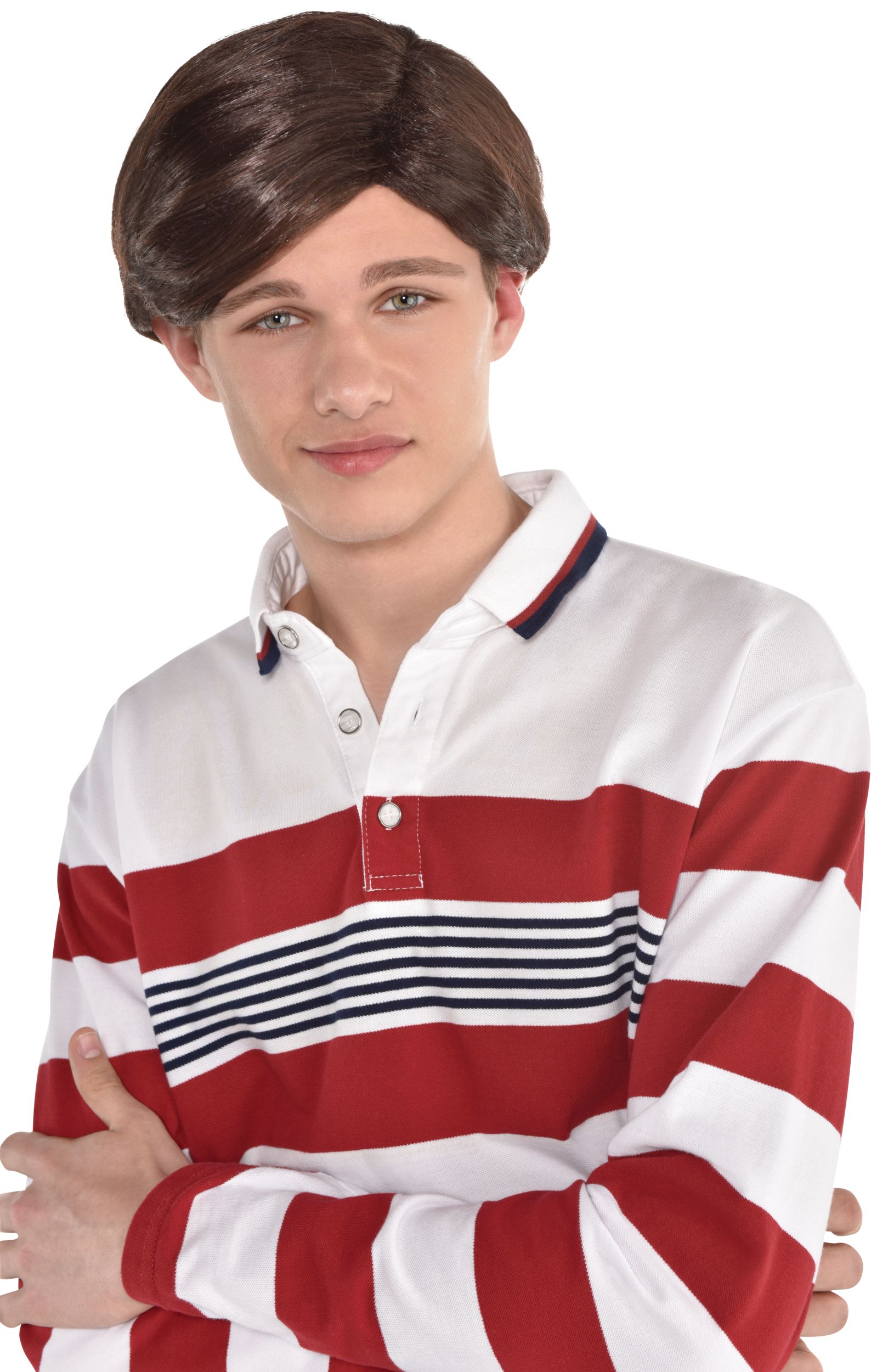 Used Car Salesman Straight Hair Side Bang Wig, Brown, One Size, Wearable Costume Accessory for Halloween Front_Flat