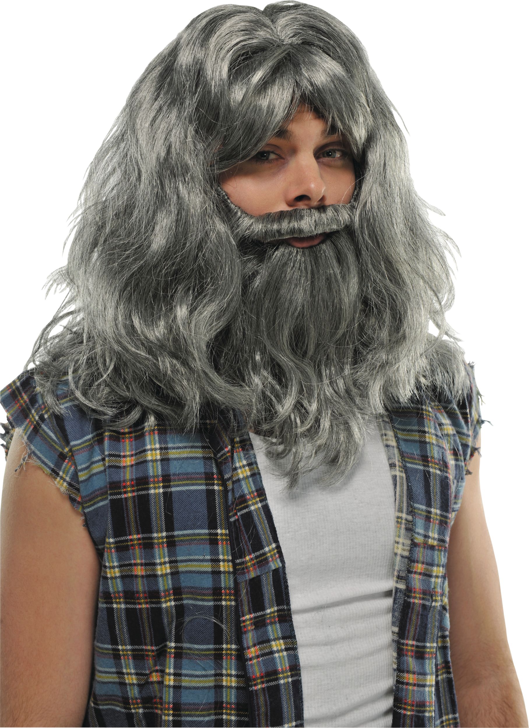 Silver Old Man Wig & Beard Deluxe Set Front_Three_Fourths_Angled_Right
