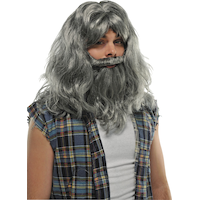 Silver Old Man Wig & Beard Deluxe Set Front_Three_Fourths_Angled_Right