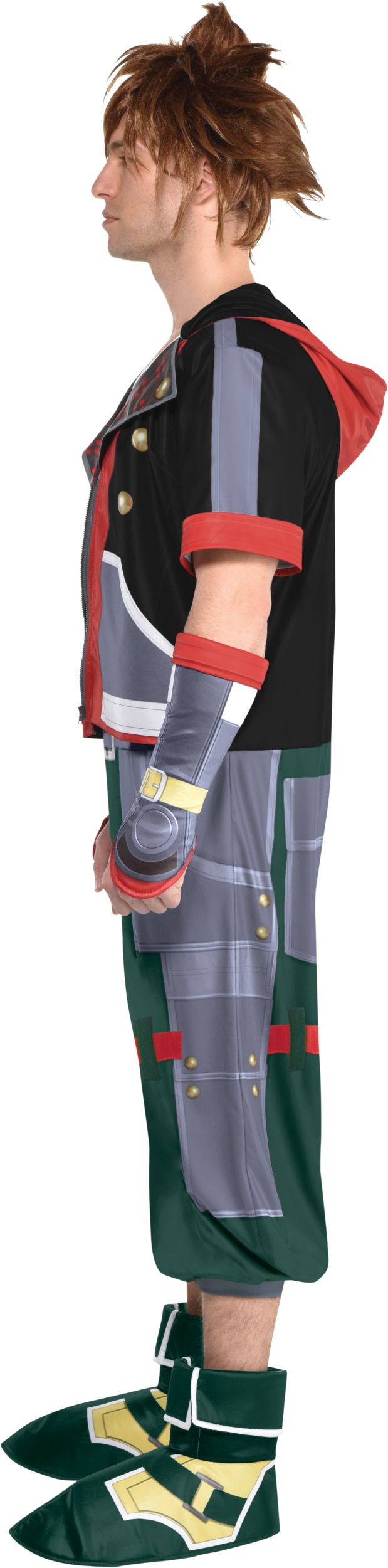Men's Kingdom Hearts Sora Grey/Green Jumpsuit with Boot Covers Halloween Costume, One Size Side_Left