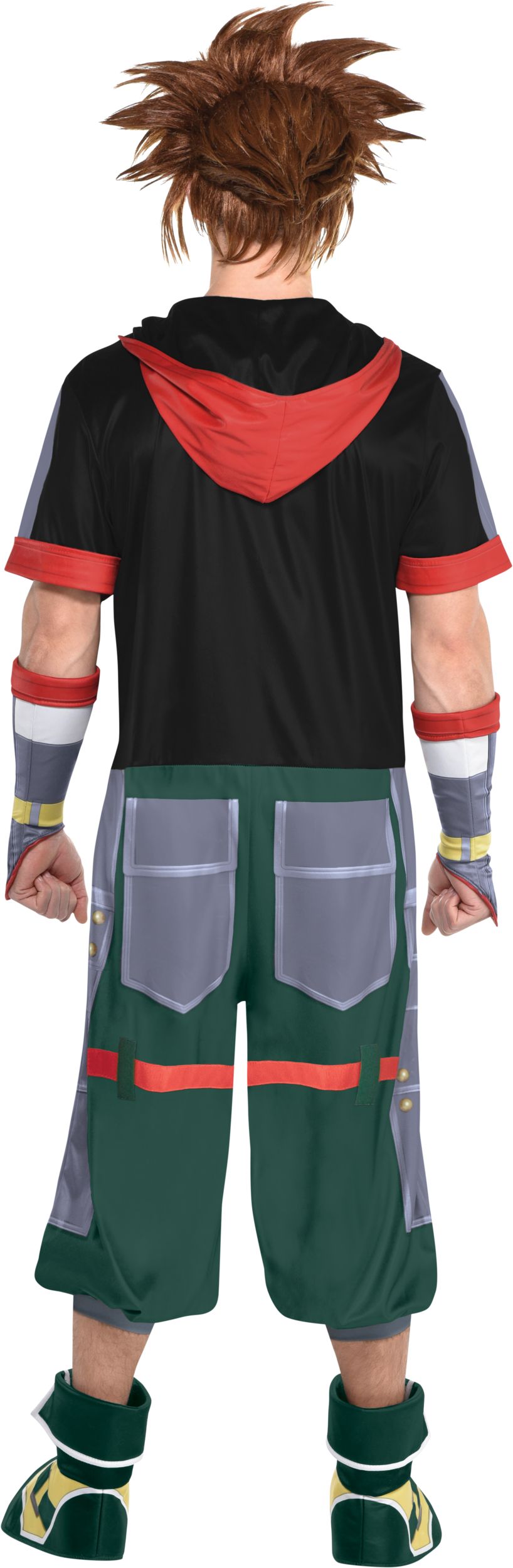 Men's Kingdom Hearts Sora Grey/Green Jumpsuit with Boot Covers Halloween Costume, One Size Back_Flat