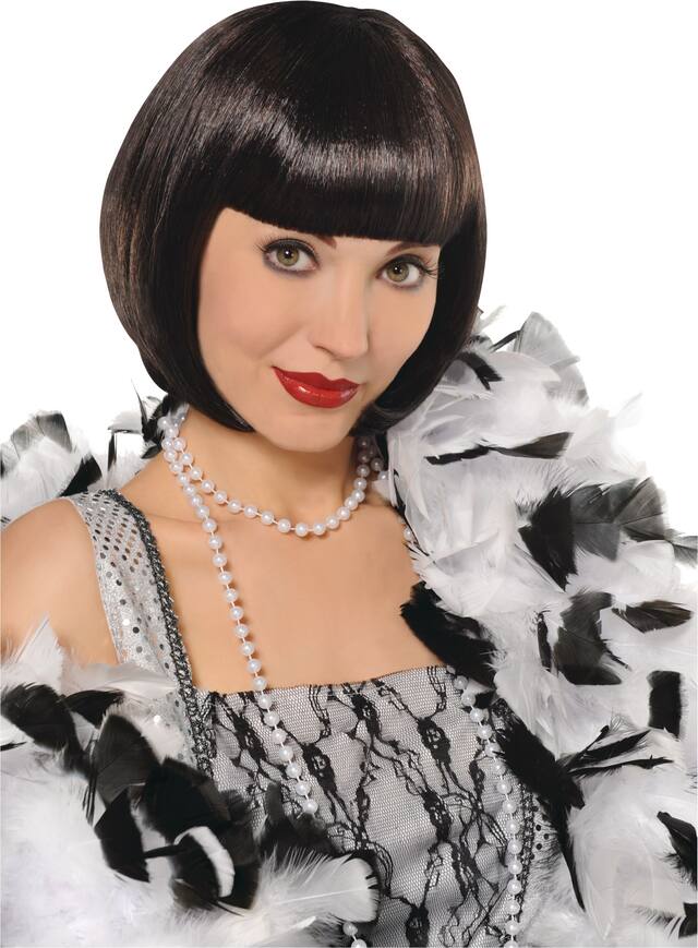 1920s Flapper Short Bob Hair Wig, Black, One Size, Wearable Costume Accessory for Halloween Front_Angled_Right