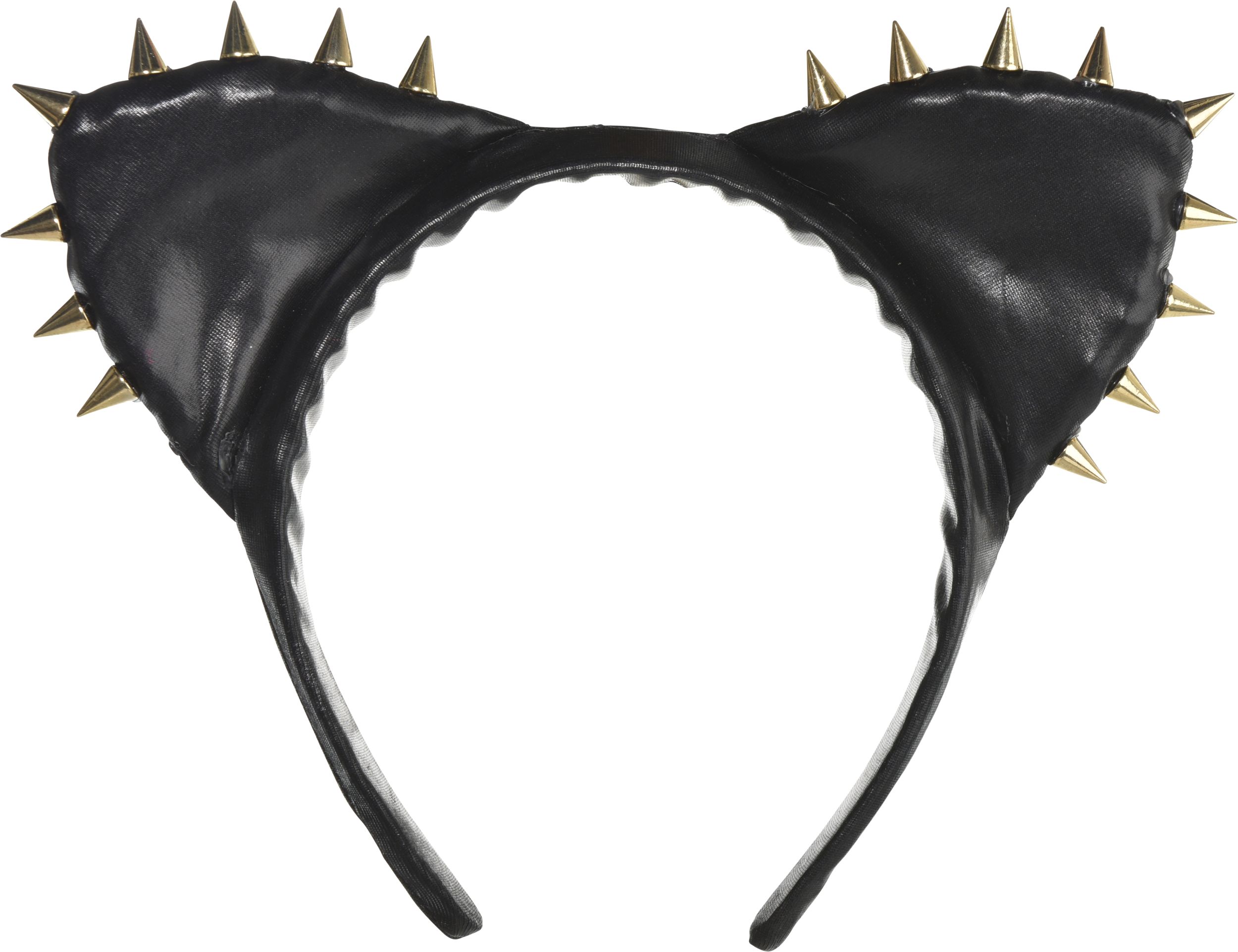 Glam Studded Rebel Cat Ears Headband, Black/Gold, One Size, Wearable Costume Accessory for Halloween Front_Flat
