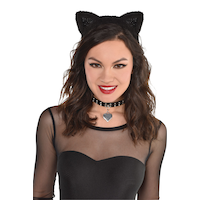 Plush Posh Sequin Cat Ears Headband, Black, One Size, Wearable Costume Accessory for Halloween