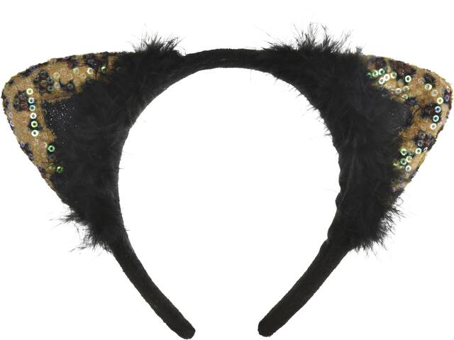 Serre-tête à oreilles de guépard chic à paillettes, brun/noir, taille unique, accessoire de costume à porter pour l'Halloween Front_Flat
