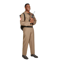 Men's Ghostbusters Tan Jumpsuit with a Proton Pack Backpack Halloween Costume, Assorted Sizes Front_Three_Fourths_Angled_Right