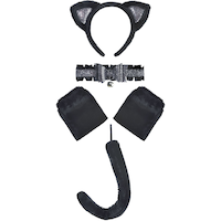 Dark Kitty Kit with Headband, Tail, Choker, & Glovelettes, Black, One Size, 4-pk, Wearable Costume Accessories for Halloween