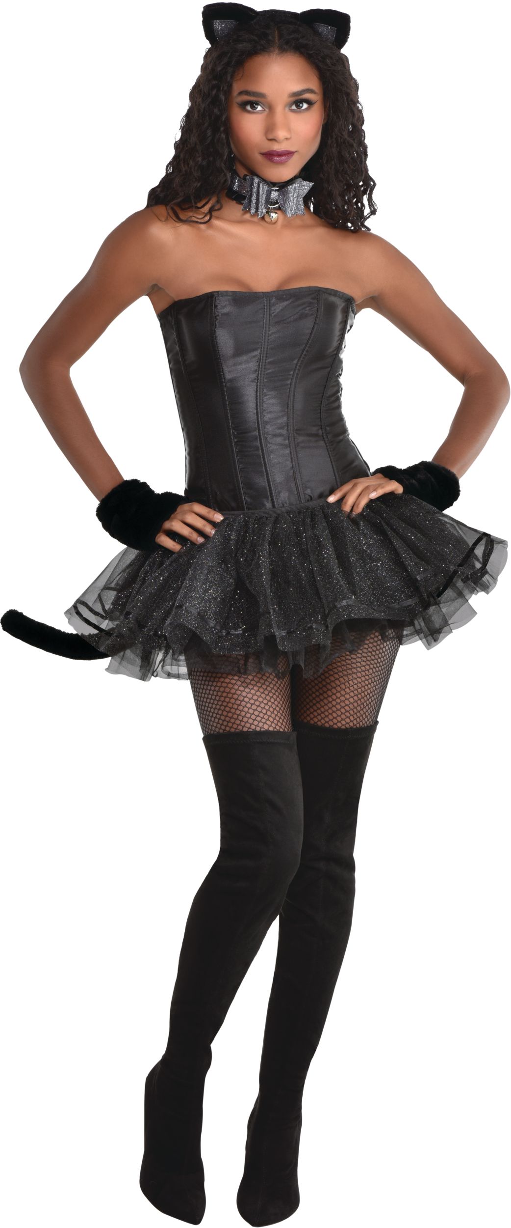 Dark Kitty Kit with Headband, Tail, Choker, & Glovelettes, Black, One Size, 4-pk, Wearable Costume Accessories for Halloween Front_Flat