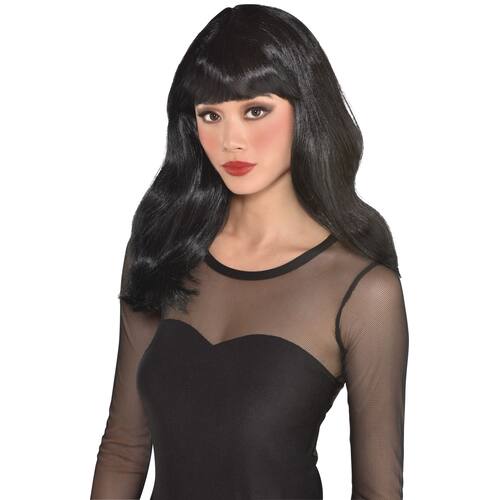 Long Wavy Hair Wig with Bangs, Black, One Size, Wearable Costume Accessory for Halloween