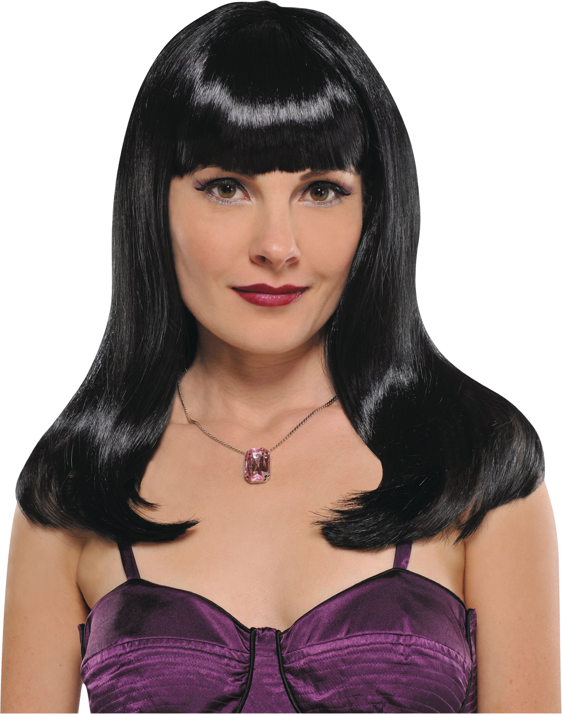 Long Wavy Hair Wig with Bangs Black One Size Wearable Costume