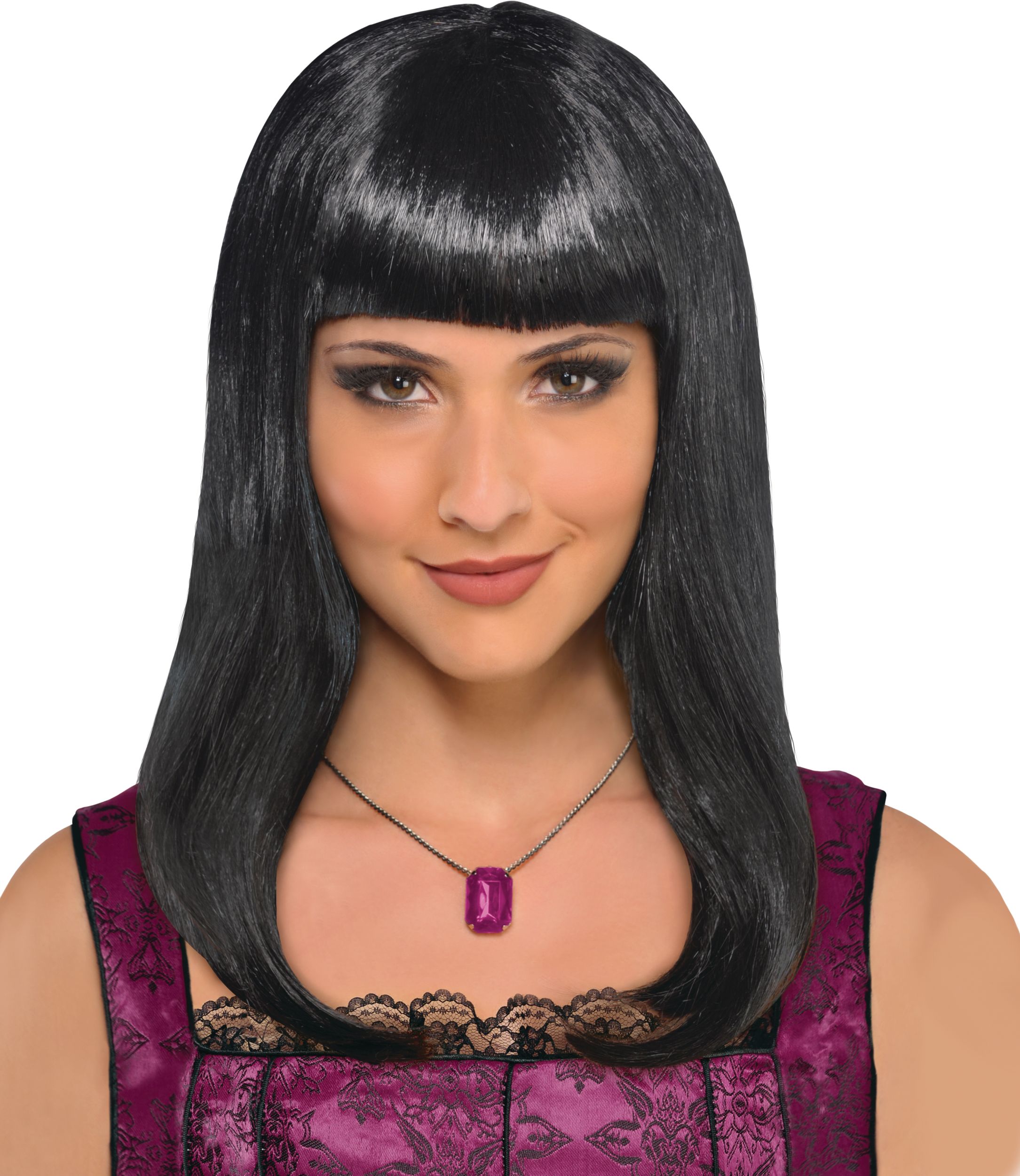 Long Wavy Hair Wig with Bangs Black One Size Wearable Costume