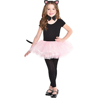 Accessoires de chat pour enfants avec serre-tête, collier ras du cou à noeud papillon et queue, noir/rose, taille unique, paq. 3, accessoires de costume à porter pour l'Halloween Front_Flat