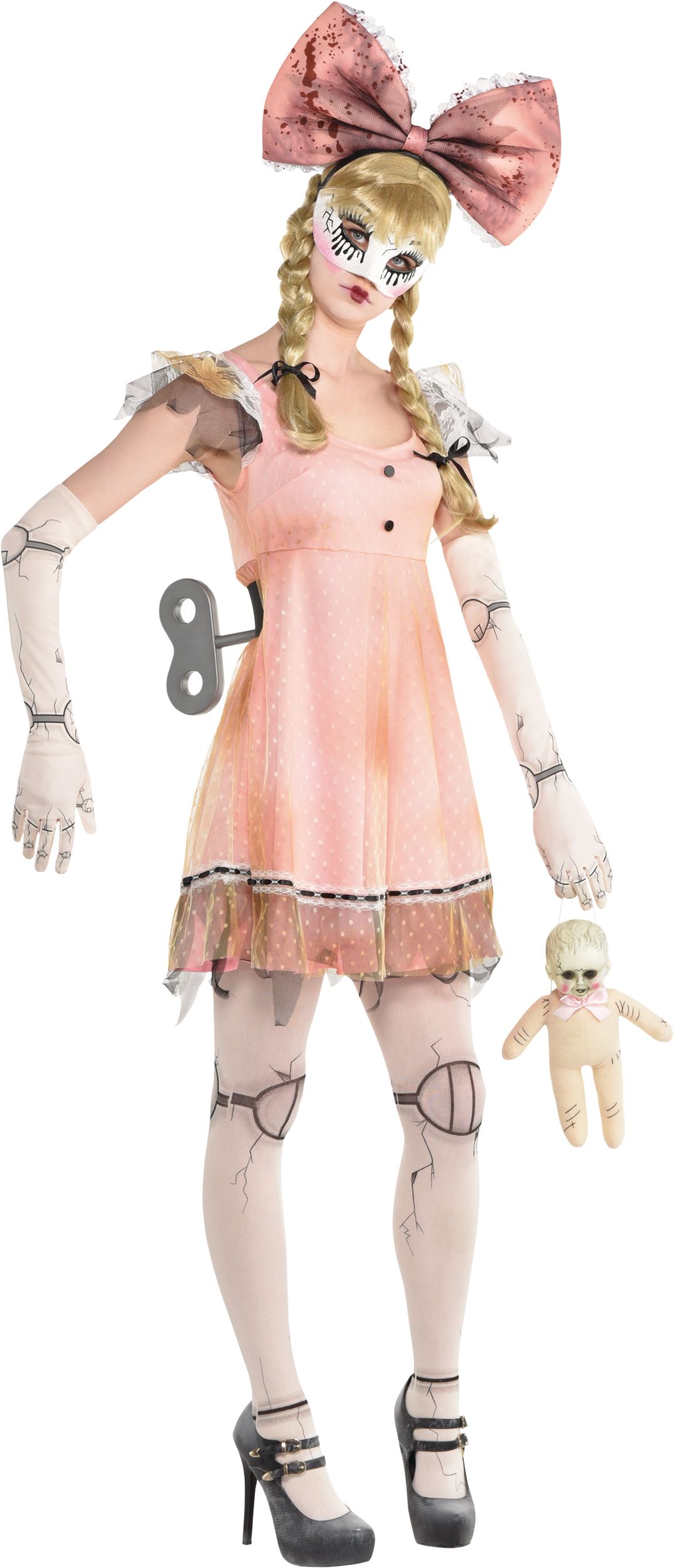 Creepy Doll Wind-Up Key Belt, Silver, 23-in, Wearable Costume Accessory for Halloween Front_Angled_Right