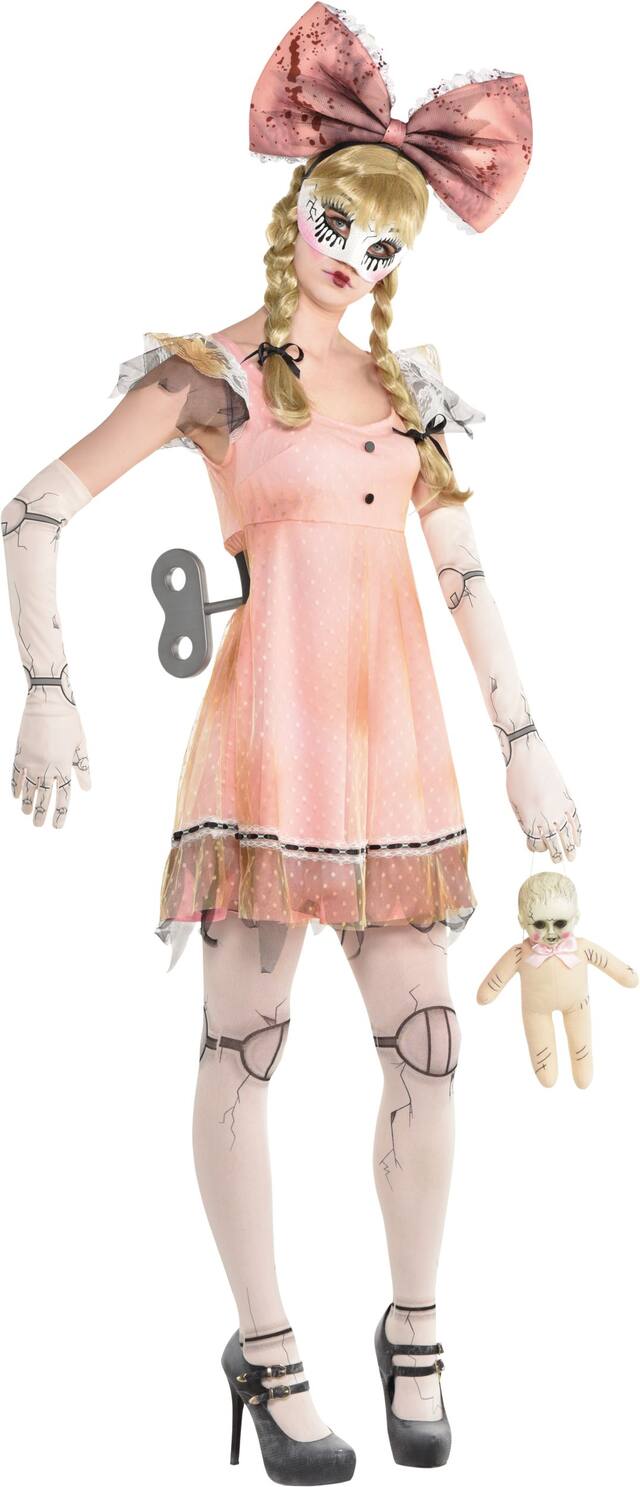 Creepy Doll Wind-Up Key Belt, Silver, 23-in, Wearable Costume Accessory for Halloween Front_Angled_Right